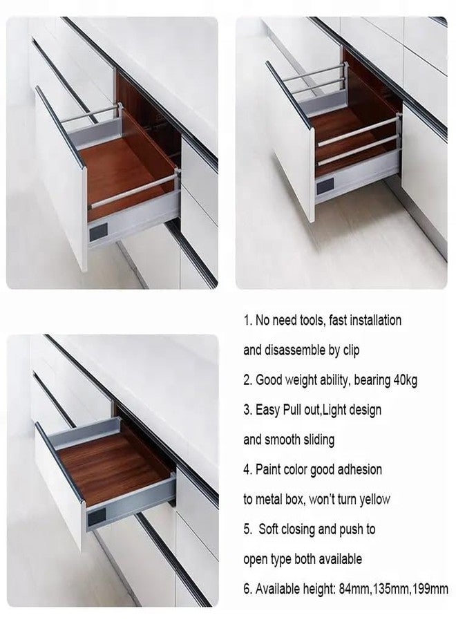 DBR Metal Innotech Drawer For Modular Kitchen & Office Tandem Box With Full Extension Double-Walled System With Railing Pack Of 1 Set White (6 X 20 Inches) - Image 3